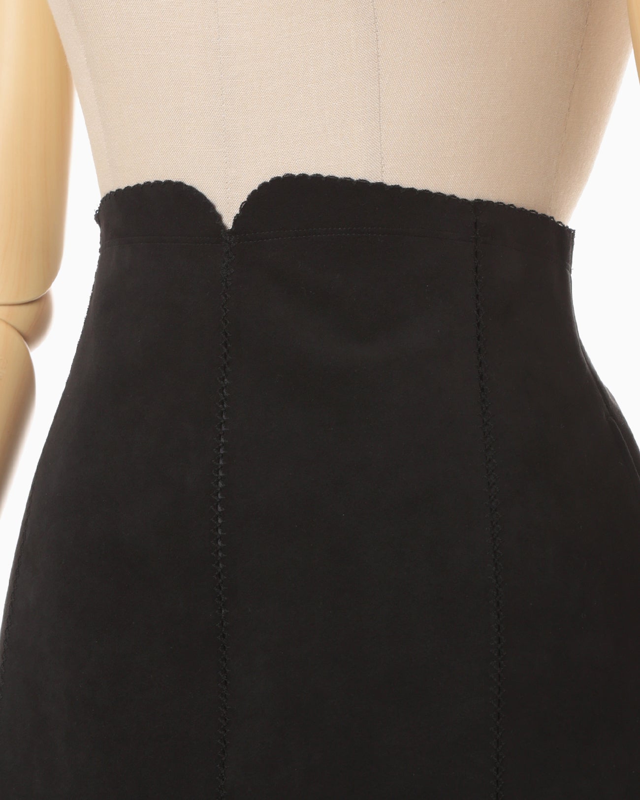 Synthetic Leather Fancy Ftitch High Waisted Skirt - black × black