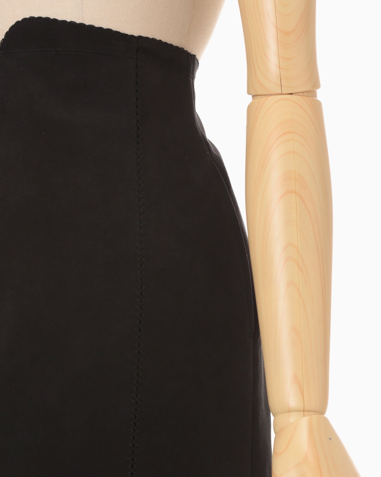 Synthetic Leather Fancy Ftitch High Waisted Skirt - black × black