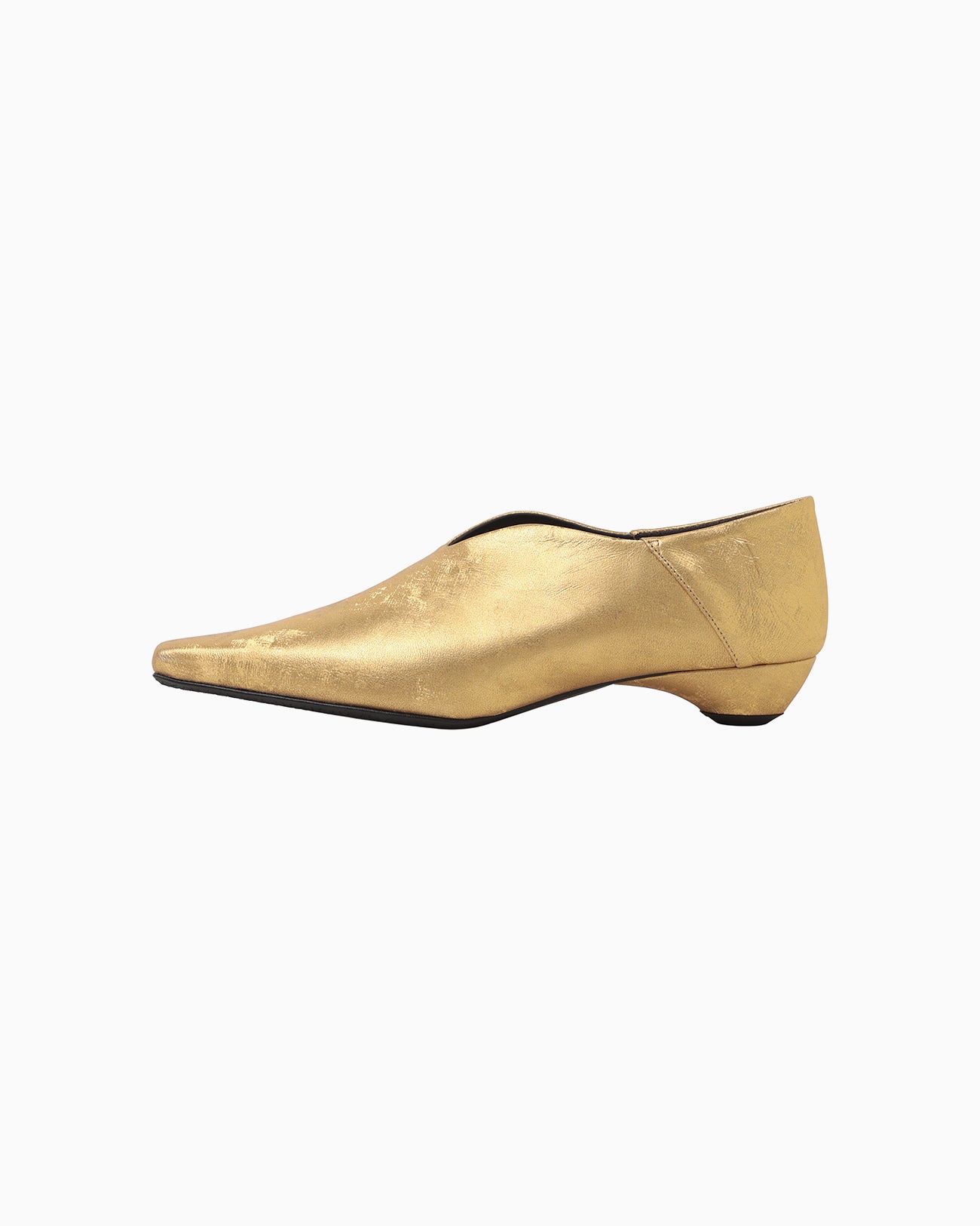 Curved Line Low Heel Metallic Babouche Shoes - gold