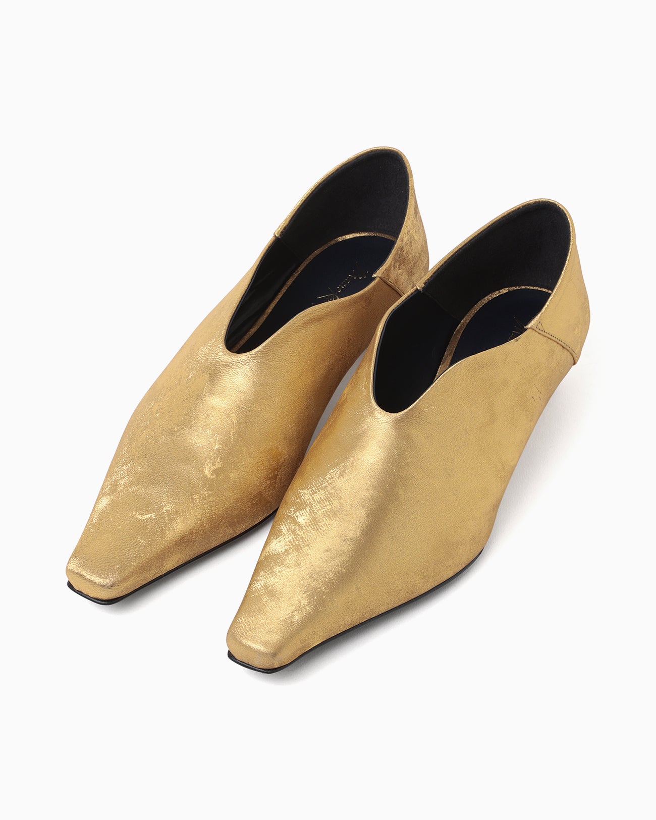 Curved Line Low Heel Metallic Babouche Shoes - gold - Mame