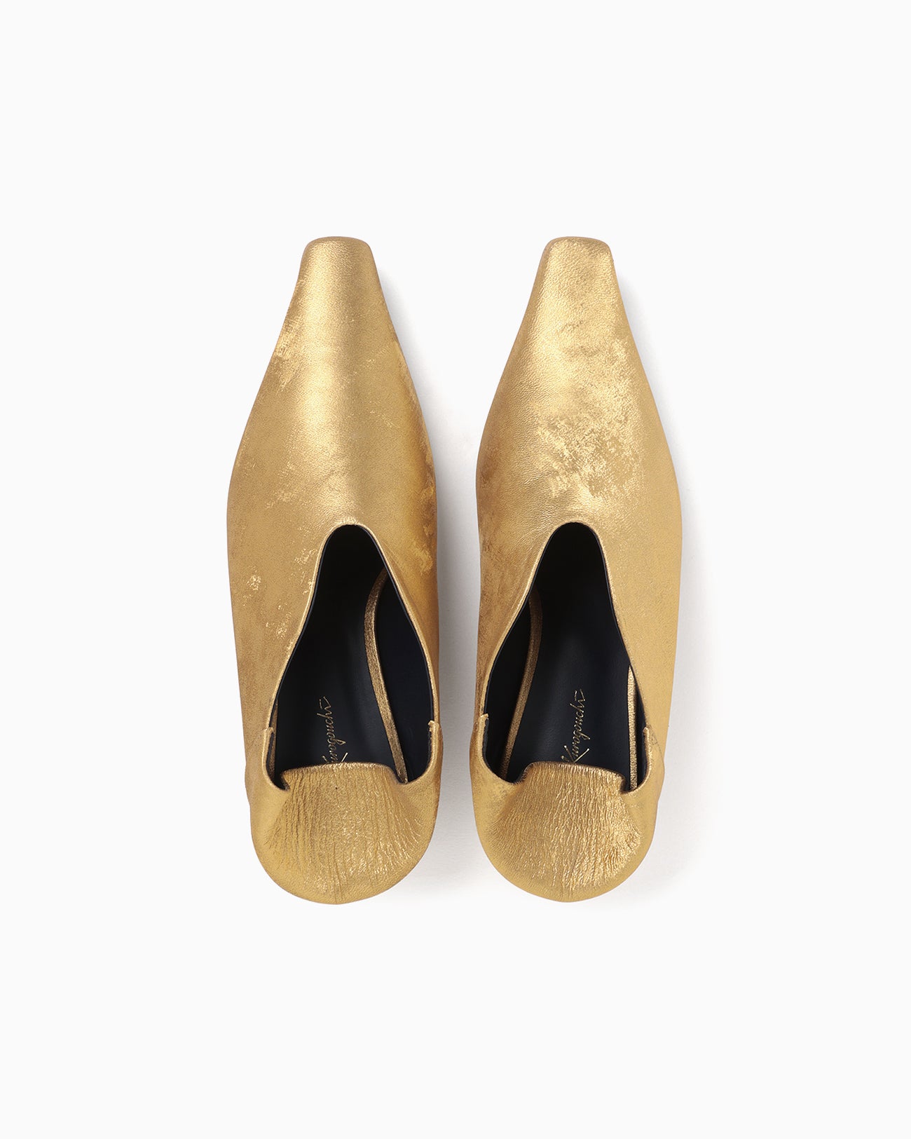 Curved Line Low Heel Metallic Babouche Shoes - gold