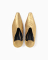 Curved Line Low Heel Metallic Babouche Shoes - gold