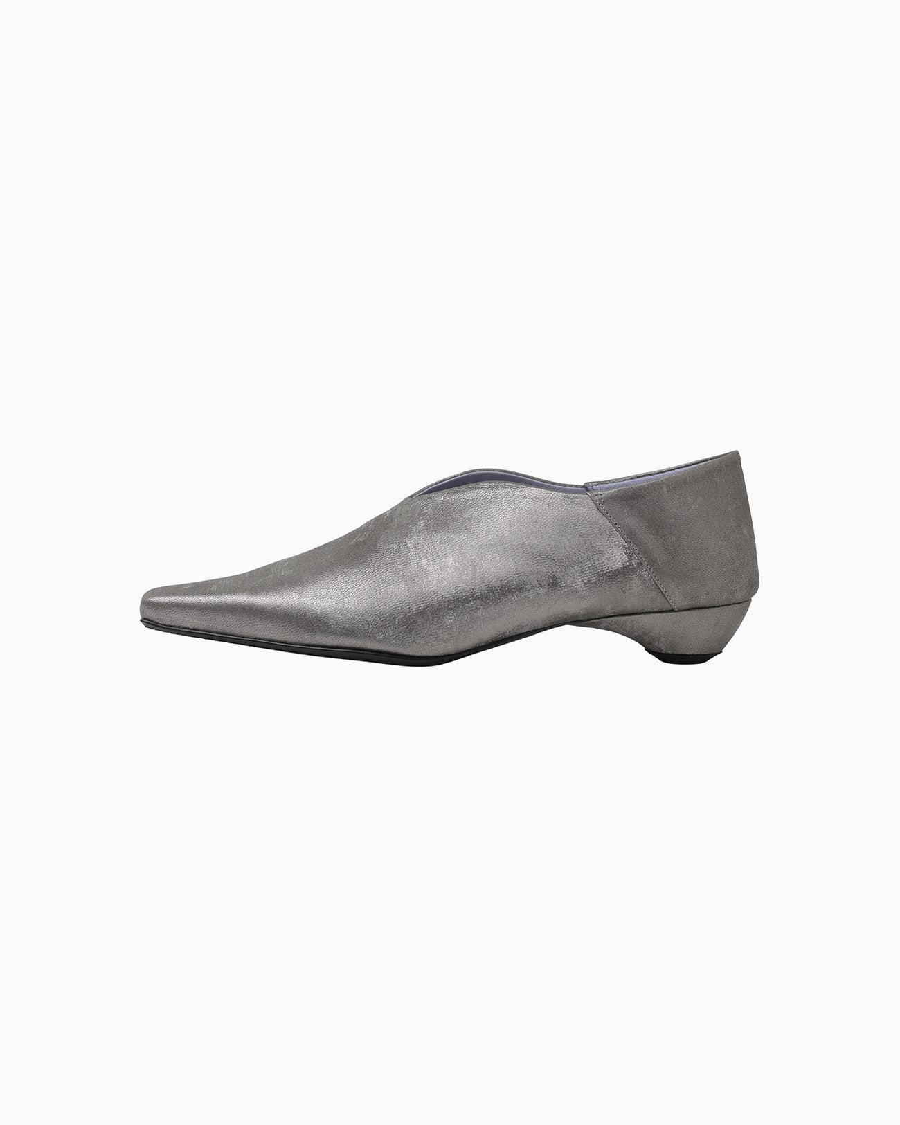 Curved Line Low Heel Metallic Babouche Shoes - silver