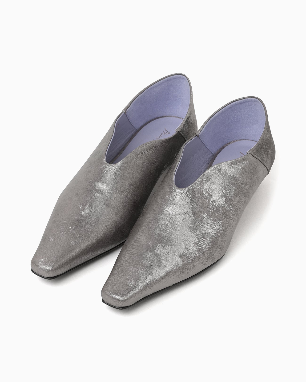 Curved Line Low Heel Metallic Babouche Shoes - silver