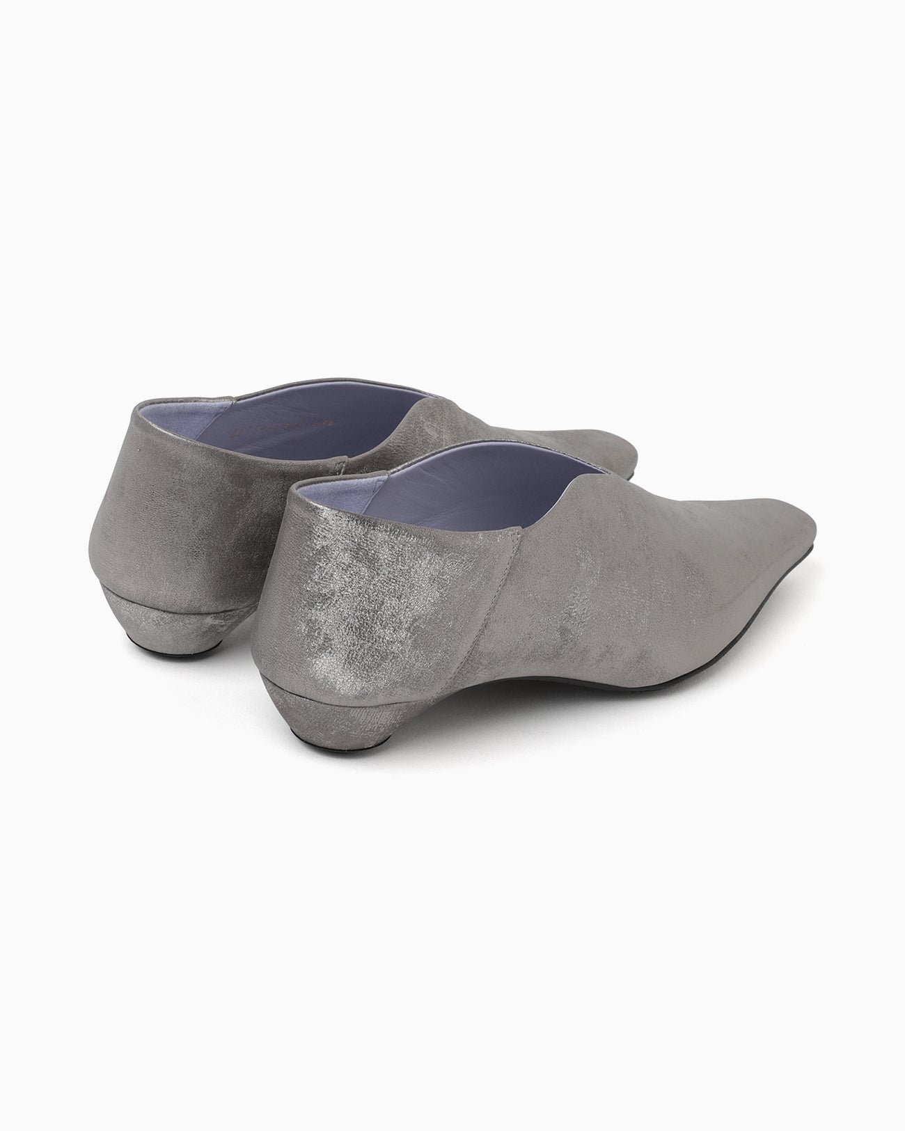 Curved Line Low Heel Metallic Babouche Shoes - silver