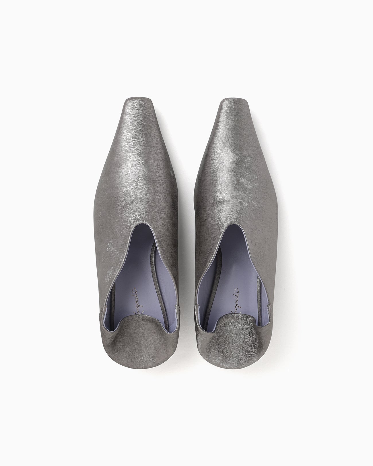 Curved Line Low Heel Metallic Babouche Shoes - silver