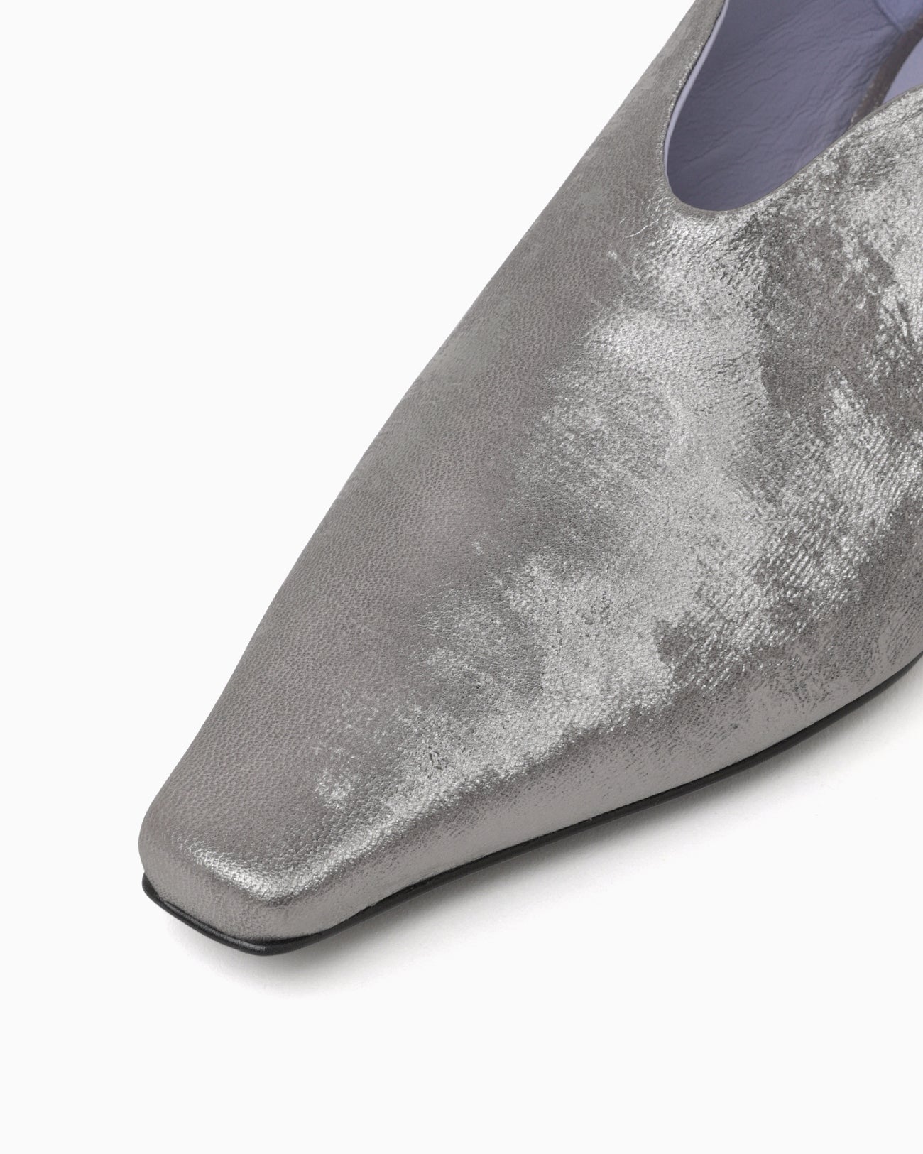 Curved Line Low Heel Metallic Babouche Shoes - silver