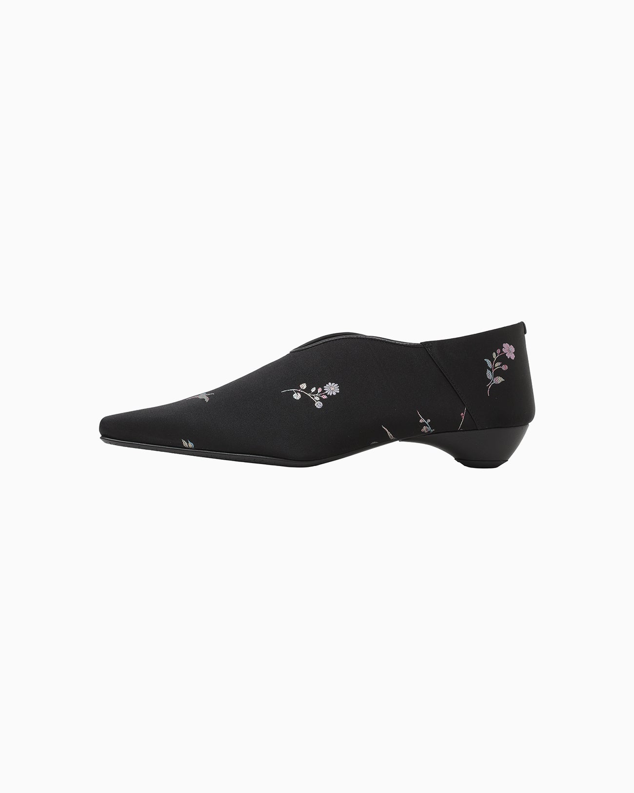 Curved Line Low Heel Nature Pattern Babouche Shoes - black
