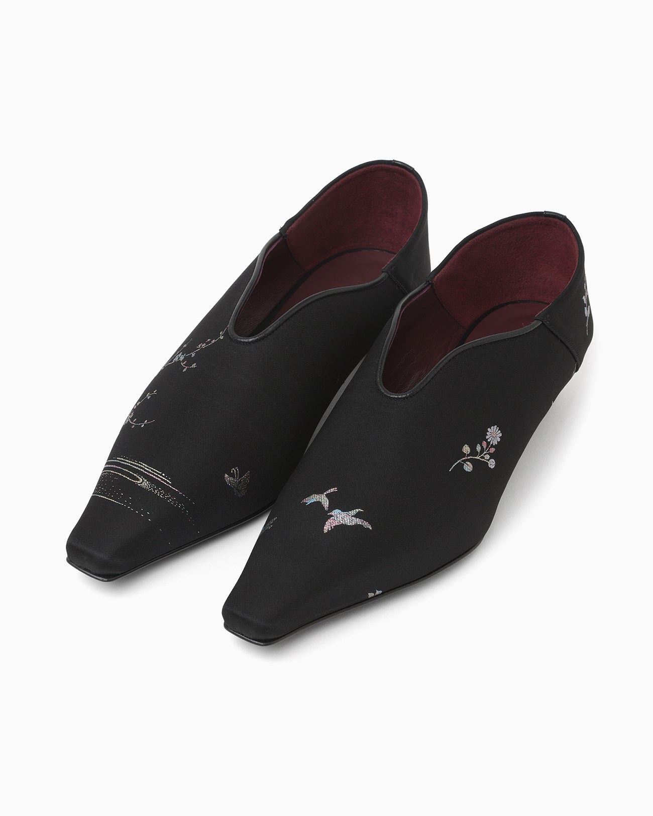 Curved Line Low Heel Nature Pattern Babouche Shoes - black