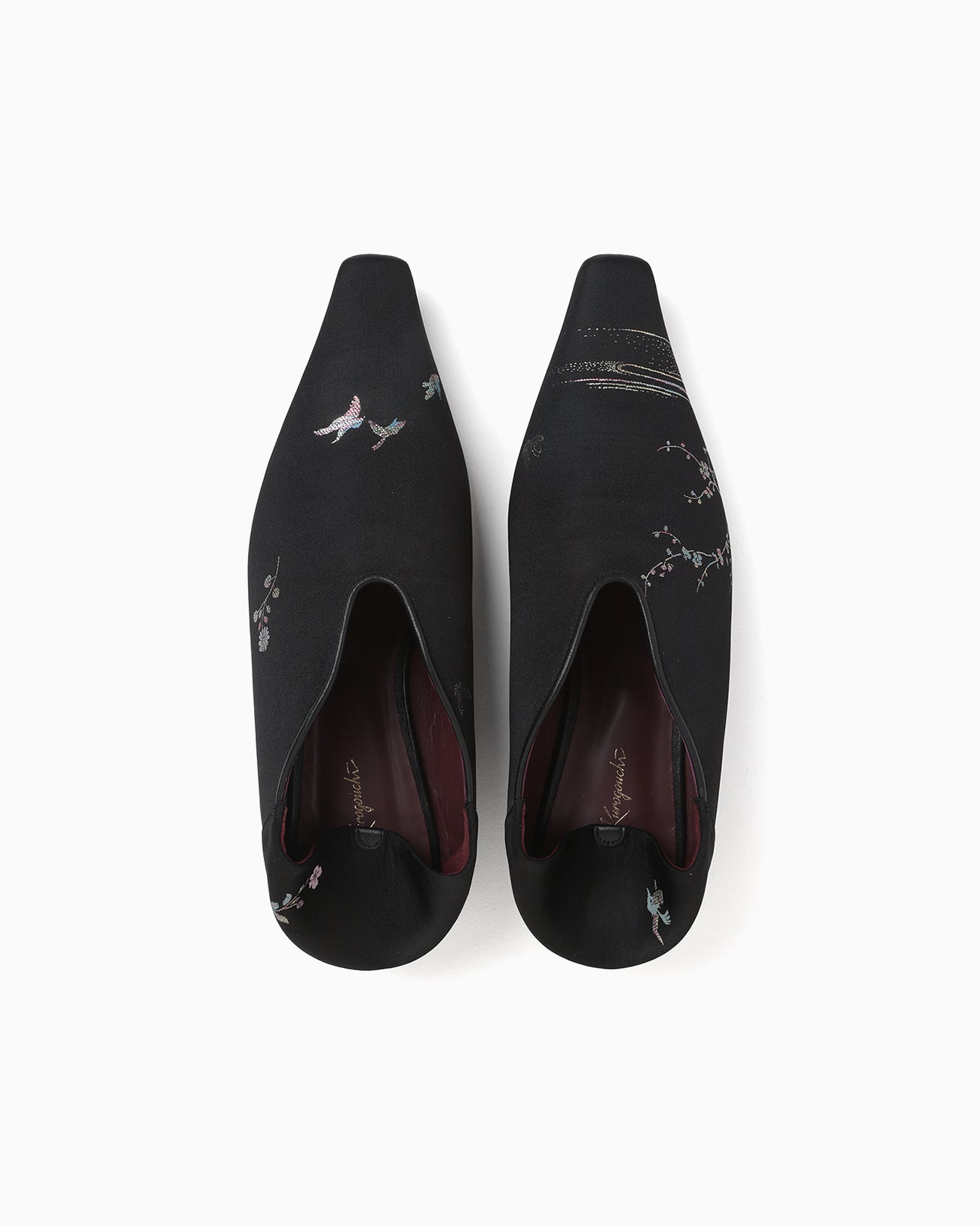 Curved Line Low Heel Nature Pattern Babouche Shoes - black