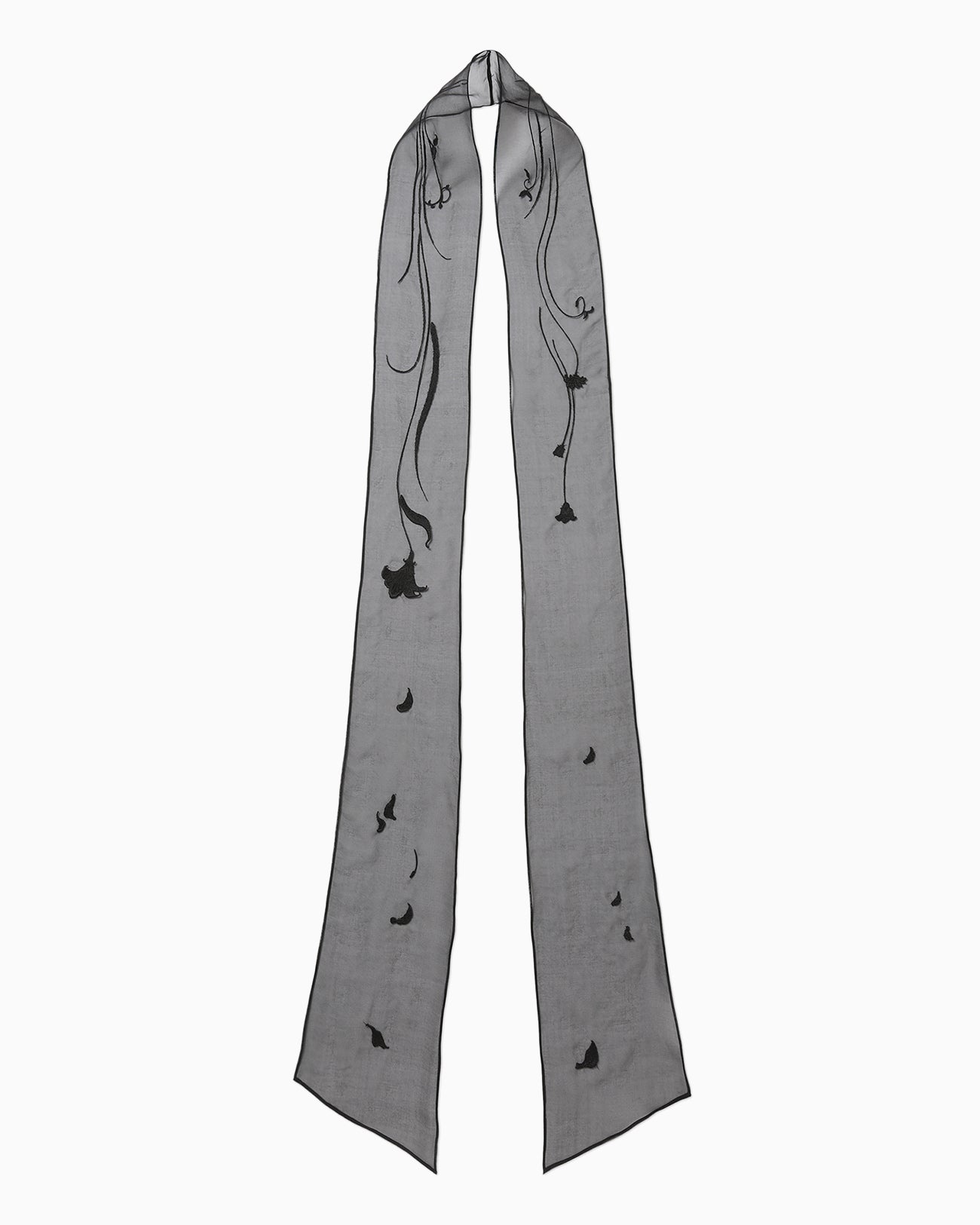 Floral Embroidery Long Scarf - black