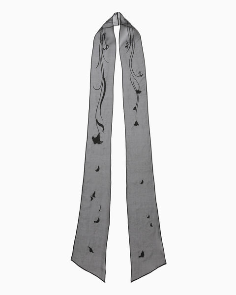 Floral Embroidery Long Scarf - black