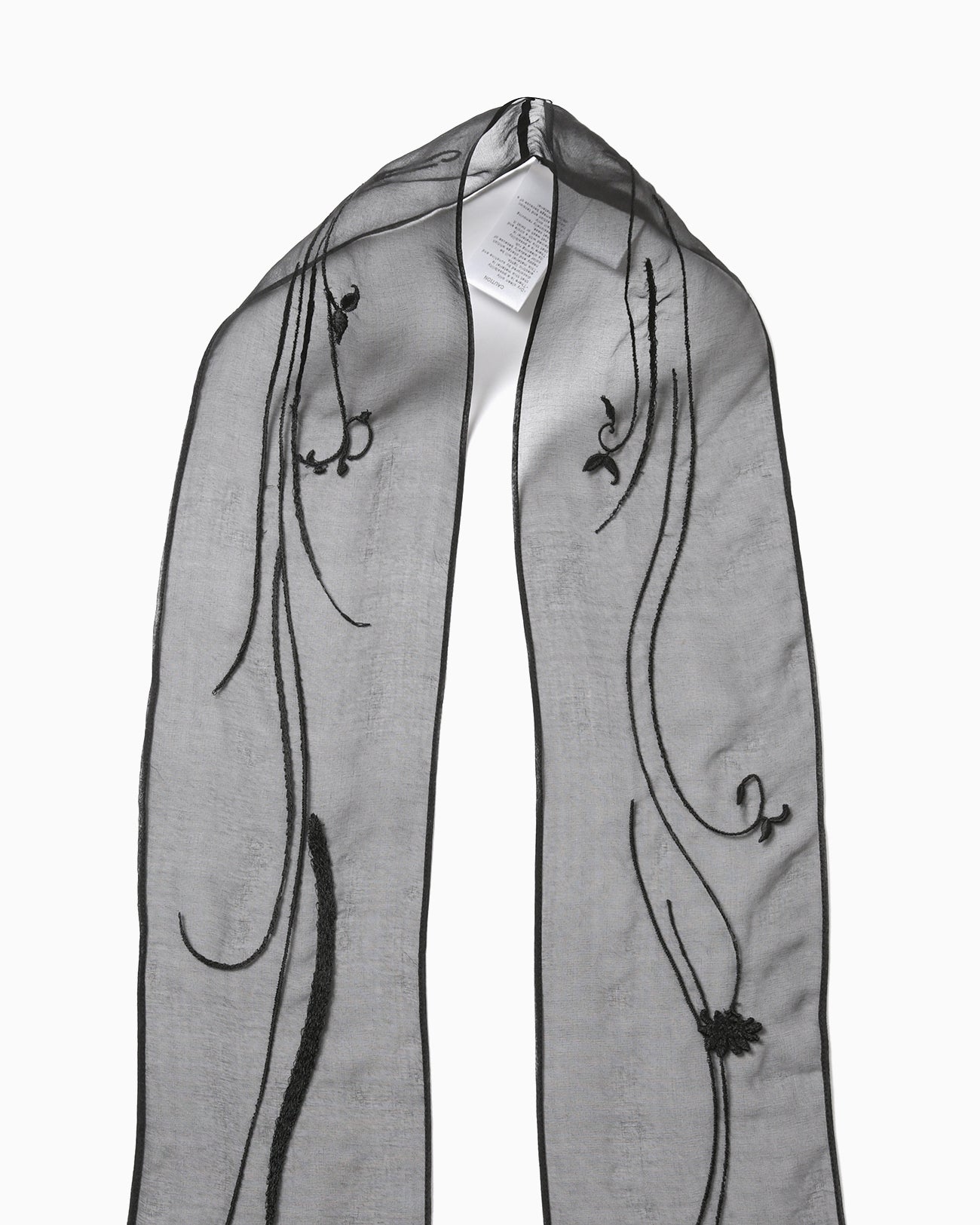 Floral Embroidery Long Scarf - black