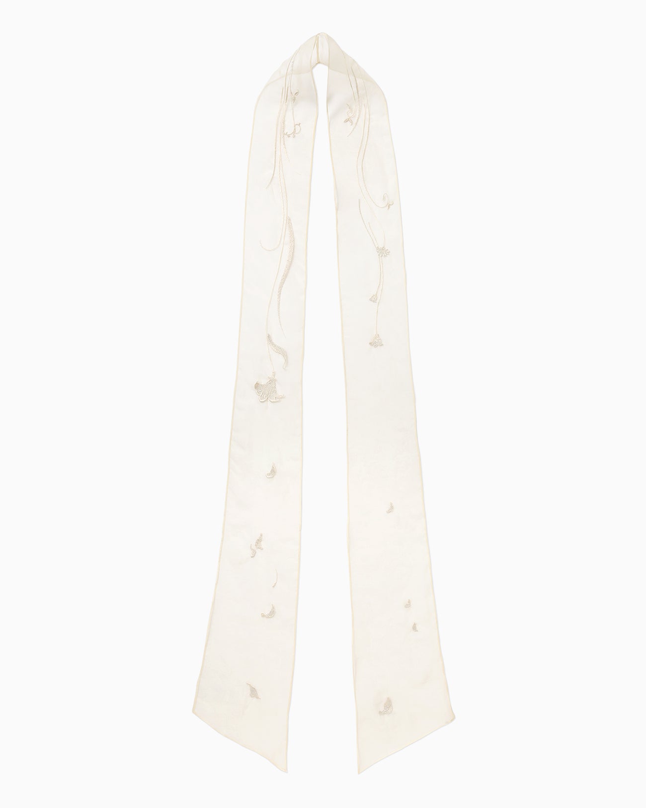 Floral Embroidery Long Scarf - ecru