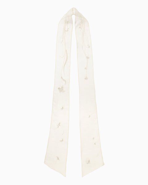 Floral Embroidery Long Scarf - ecru