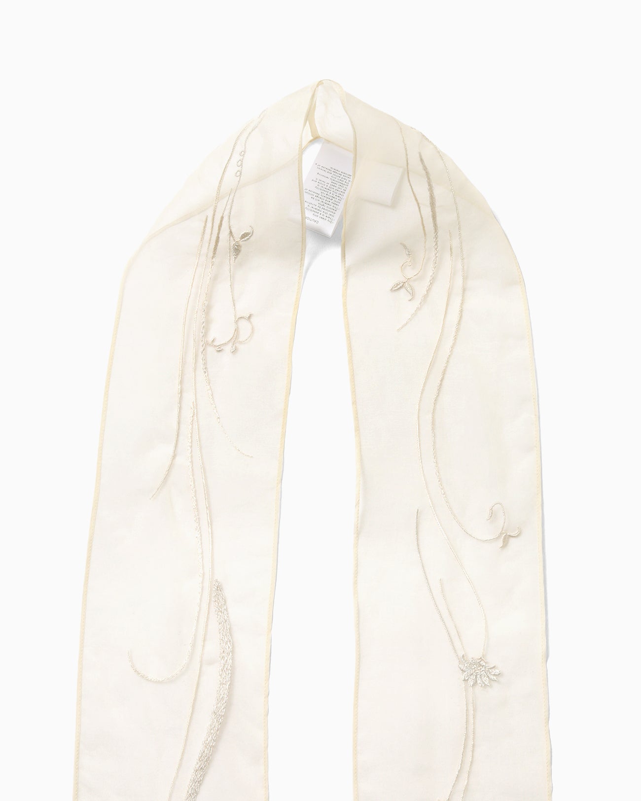 Floral Embroidery Long Scarf - ecru