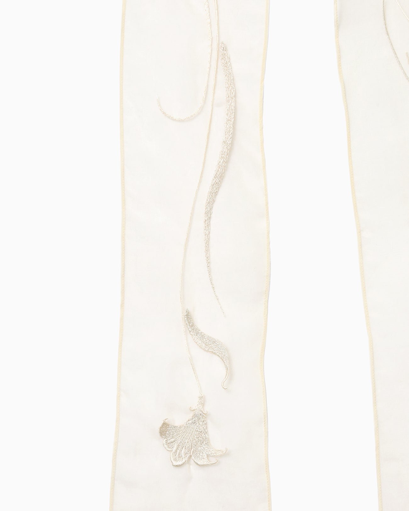 Floral Embroidery Long Scarf - ecru