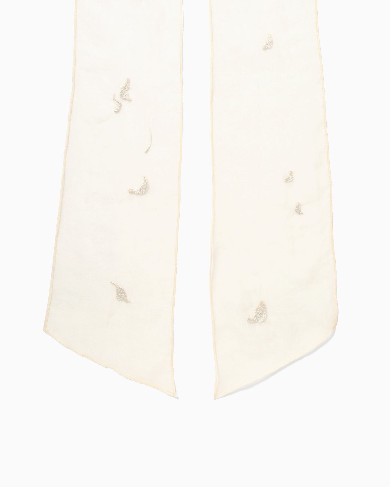 Floral Embroidery Long Scarf - ecru