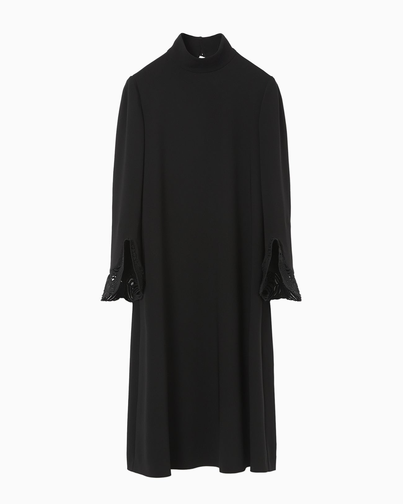 Embroidered Cuffs A-Line Dress - black