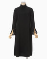 Embroidered Cuffs A-Line Dress - black