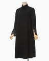 Embroidered Cuffs A-Line Dress - black