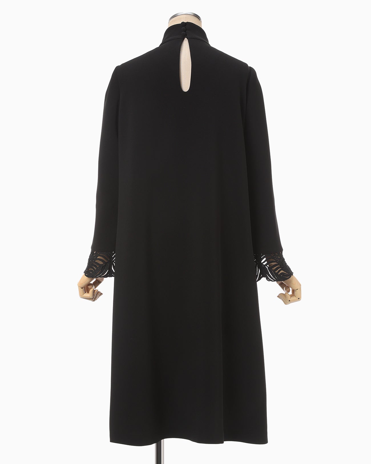 Embroidered Cuffs A-Line Dress - black