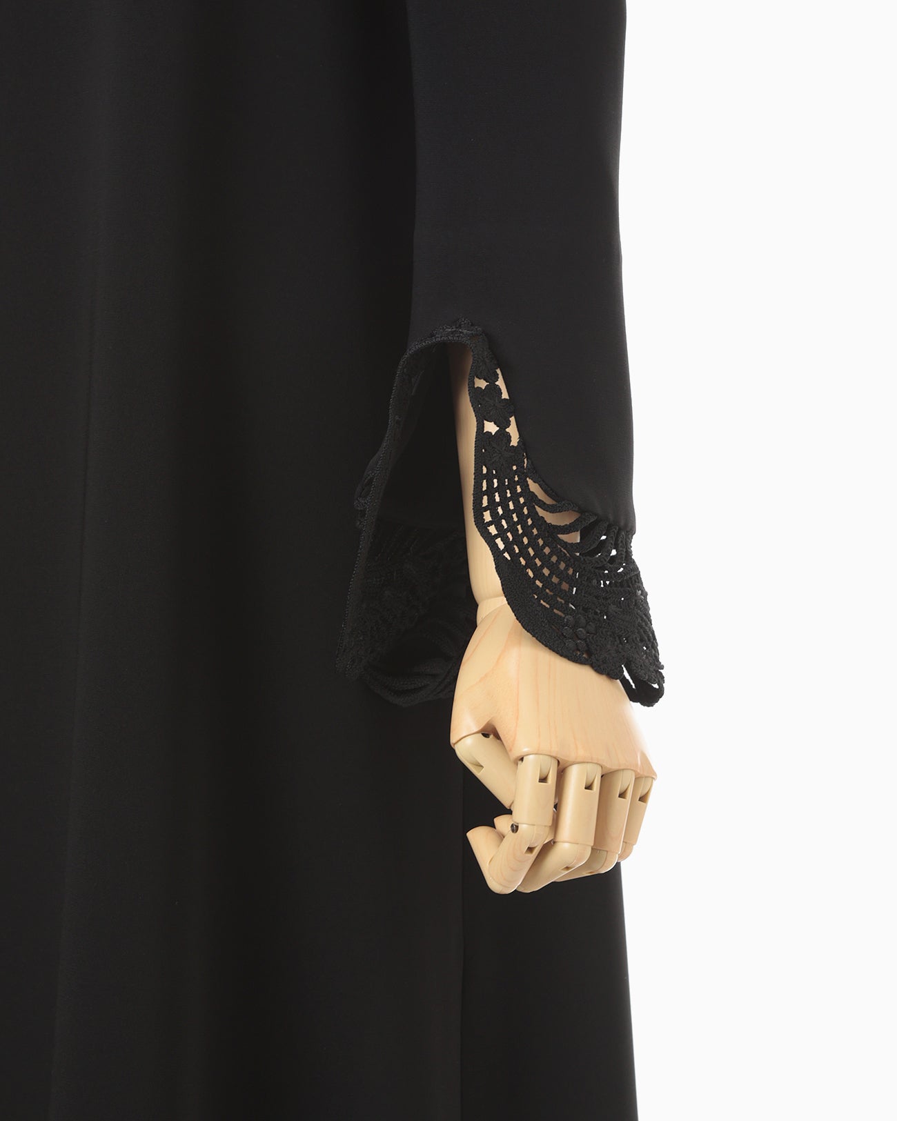 Embroidered Cuffs A-Line Dress - black