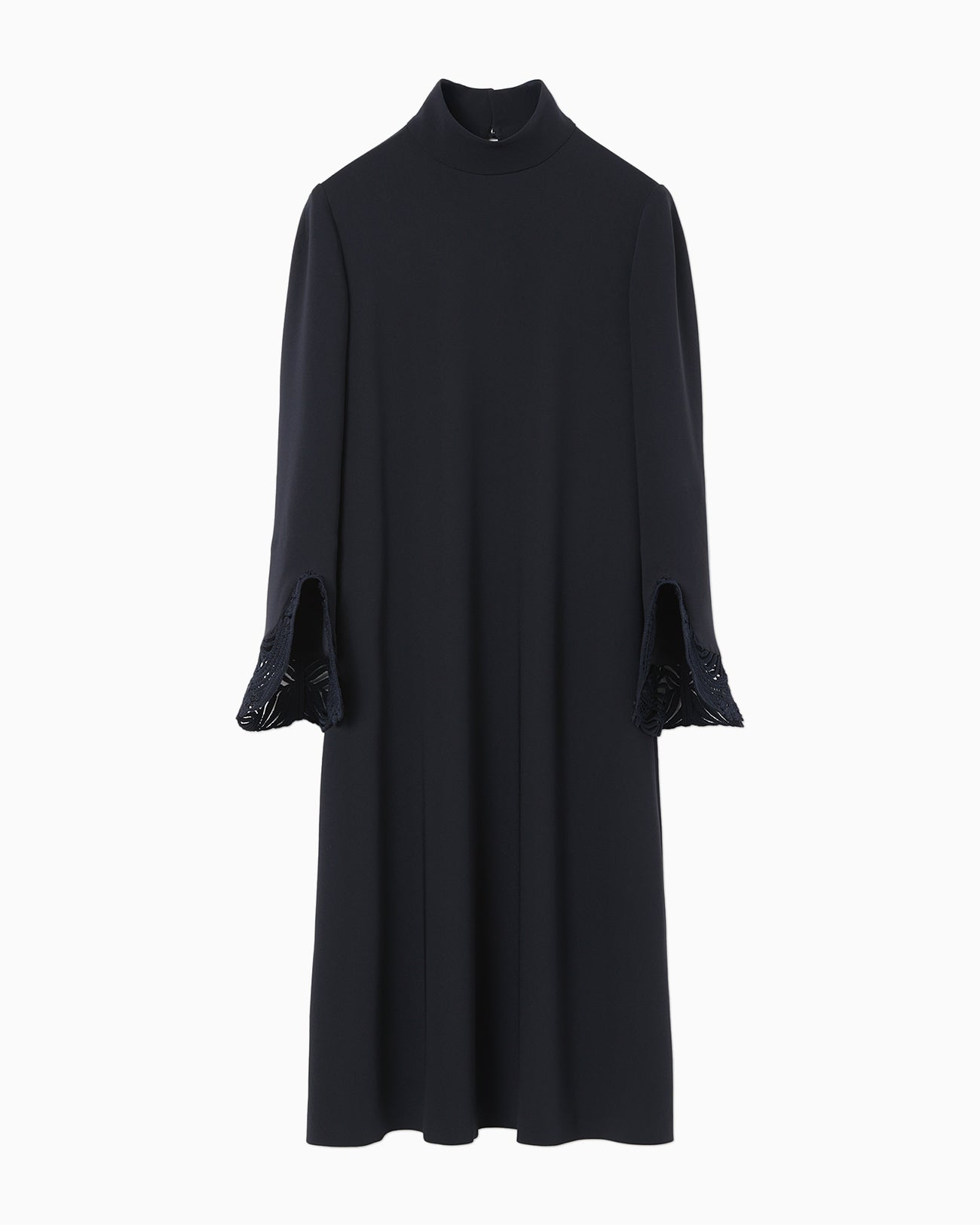 Embroidered Cuffs A-Line Dress - navy