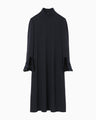 Embroidered Cuffs A-Line Dress - navy