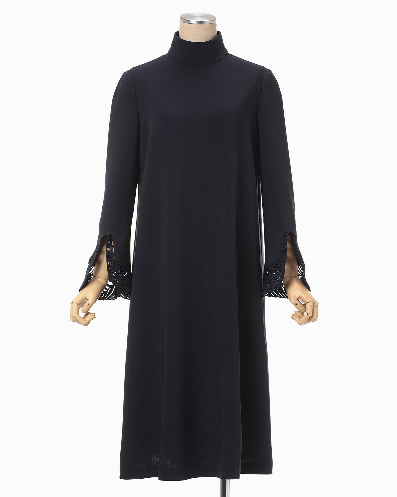 Embroidered Cuffs A-Line Dress - navy