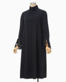 Embroidered Cuffs A-Line Dress - navy