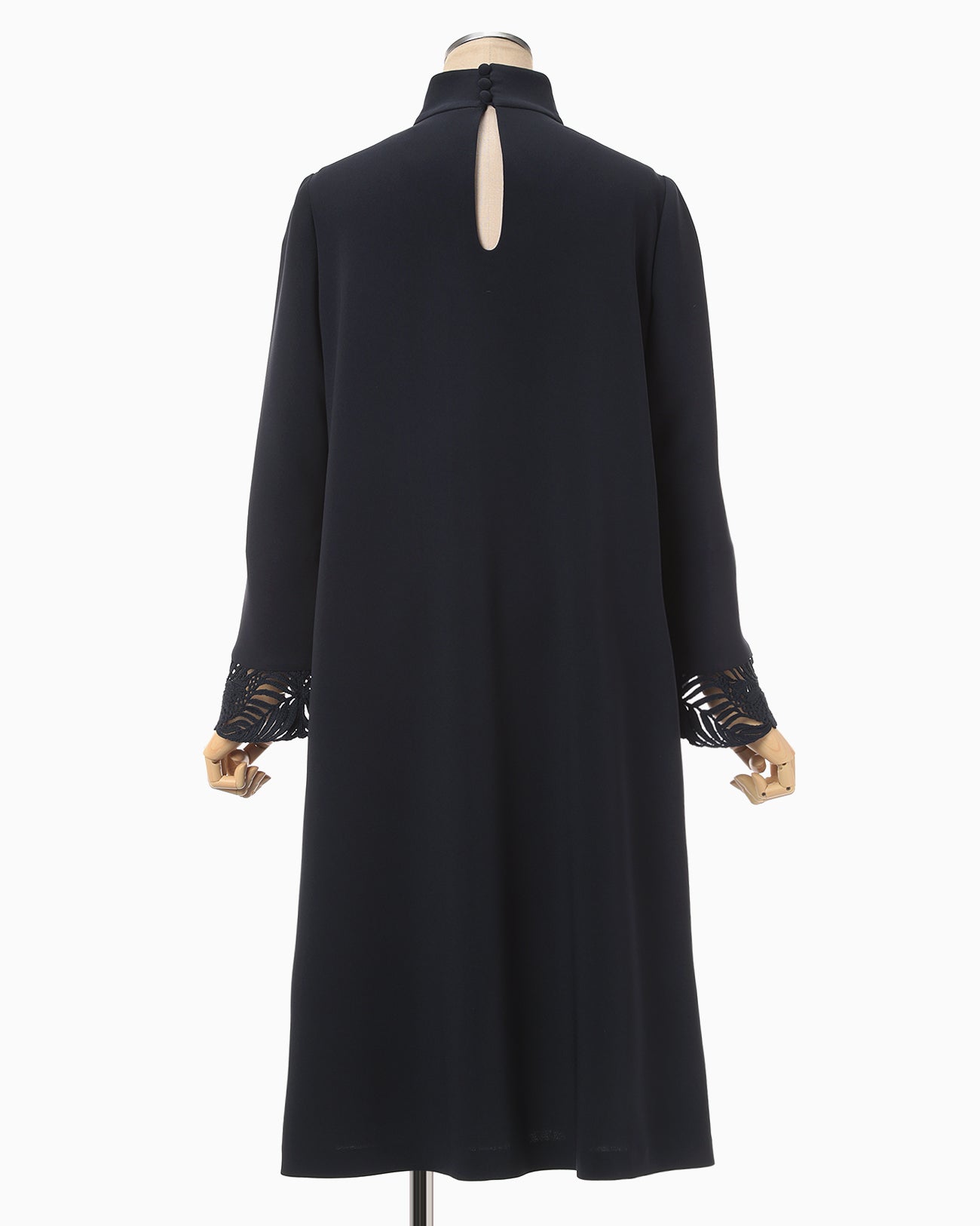 Embroidered Cuffs A-Line Dress - navy