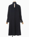 Embroidered Cuffs A-Line Dress - navy