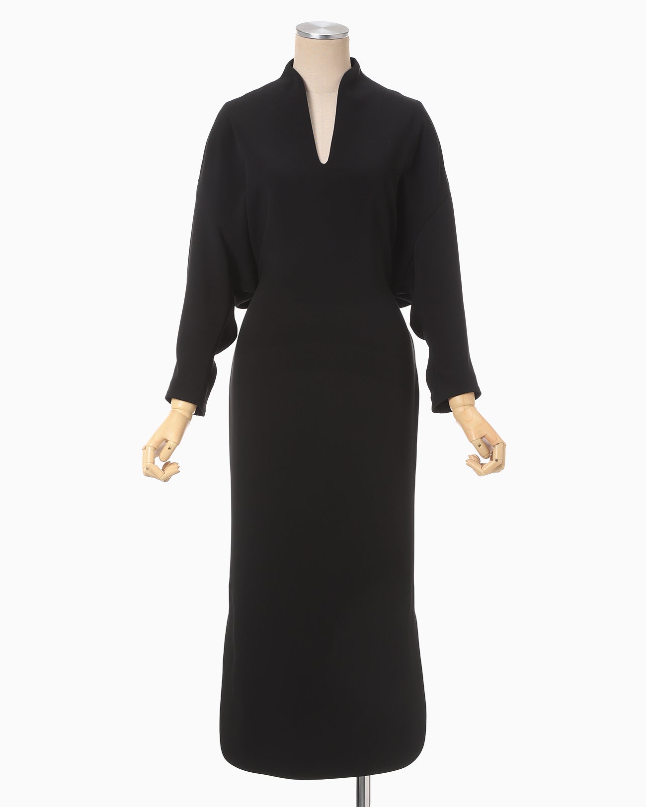 Triacetate Polyester Georgette V-Neck Dress - black