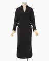 Triacetate Polyester Georgette V-Neck Dress - black