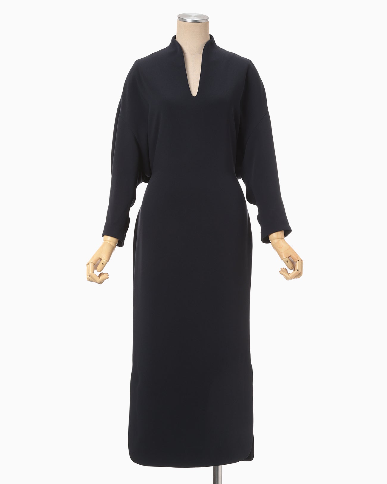 Triacetate Polyester Georgette V-Neck Dress - navy
