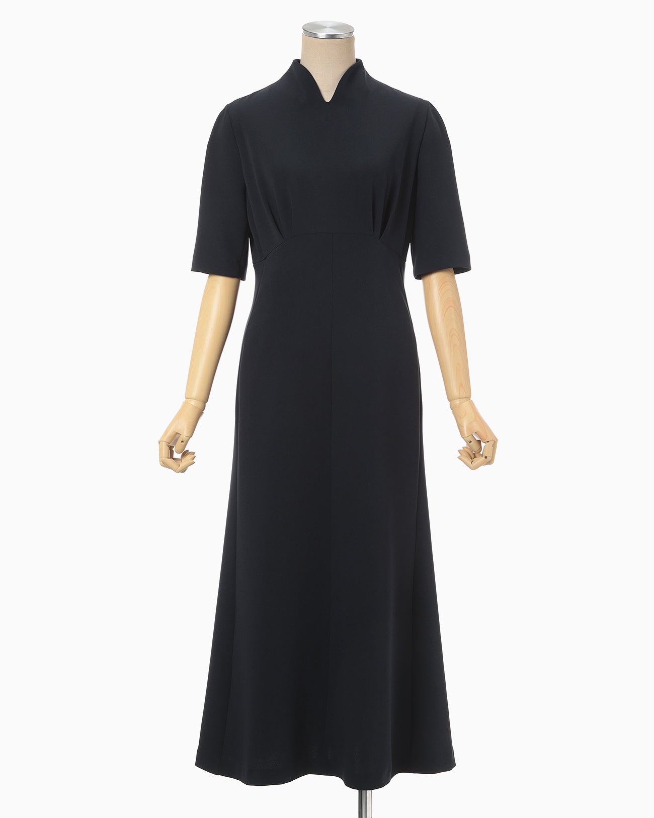 Triacetate Polyester Georgette Short Sleeve Dress - navy