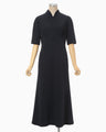 Triacetate Polyester Georgette Short Sleeve Dress - navy