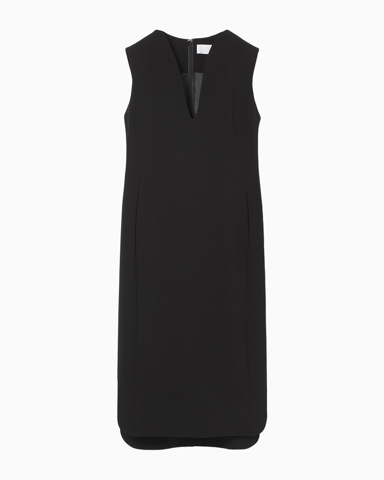 Triacetate Polyester Plunged Sleeveless Dress - black