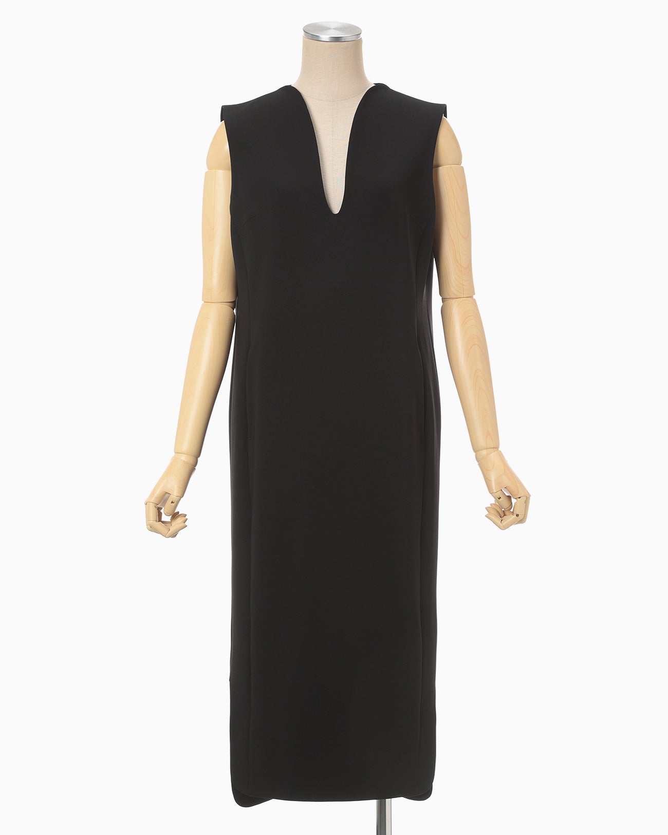 Triacetate Polyester Plunged Sleeveless Dress - black