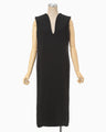 Triacetate Polyester Plunged Sleeveless Dress - black