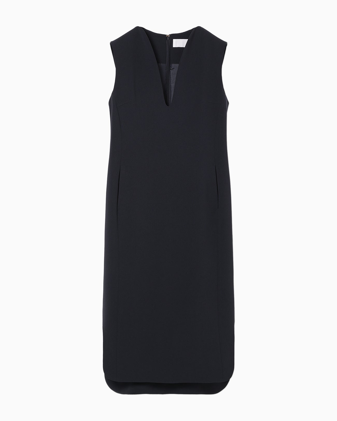 Triacetate Polyester Plunged Sleeveless Dress - navy