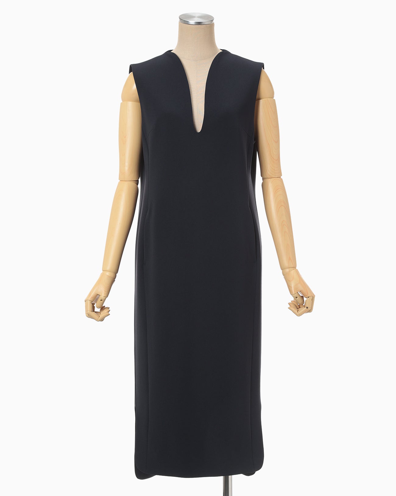 Triacetate Polyester Plunged Sleeveless Dress - navy
