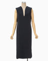 Triacetate Polyester Plunged Sleeveless Dress - navy