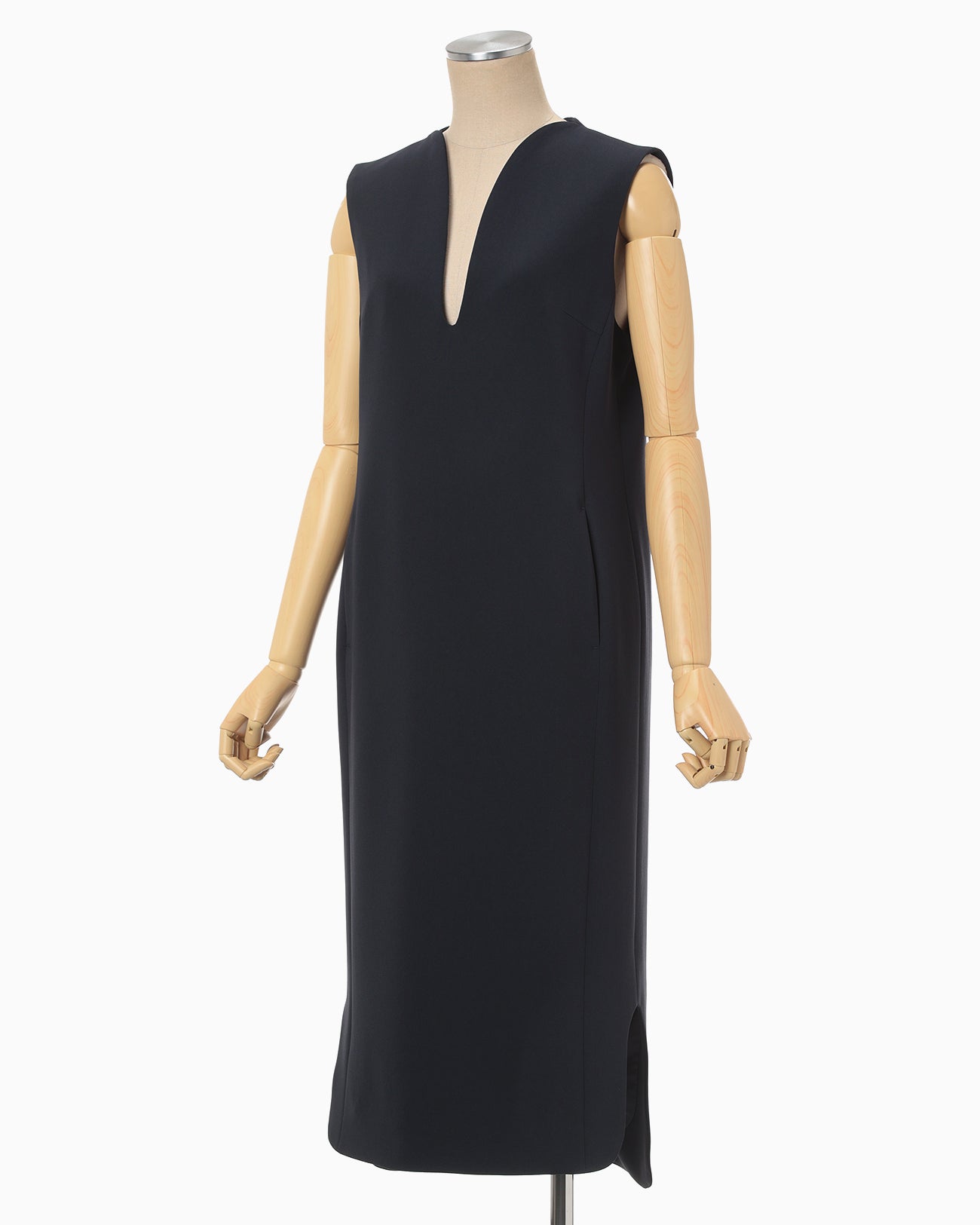 Triacetate Polyester Plunged Sleeveless Dress - navy