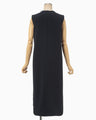 Triacetate Polyester Plunged Sleeveless Dress - navy