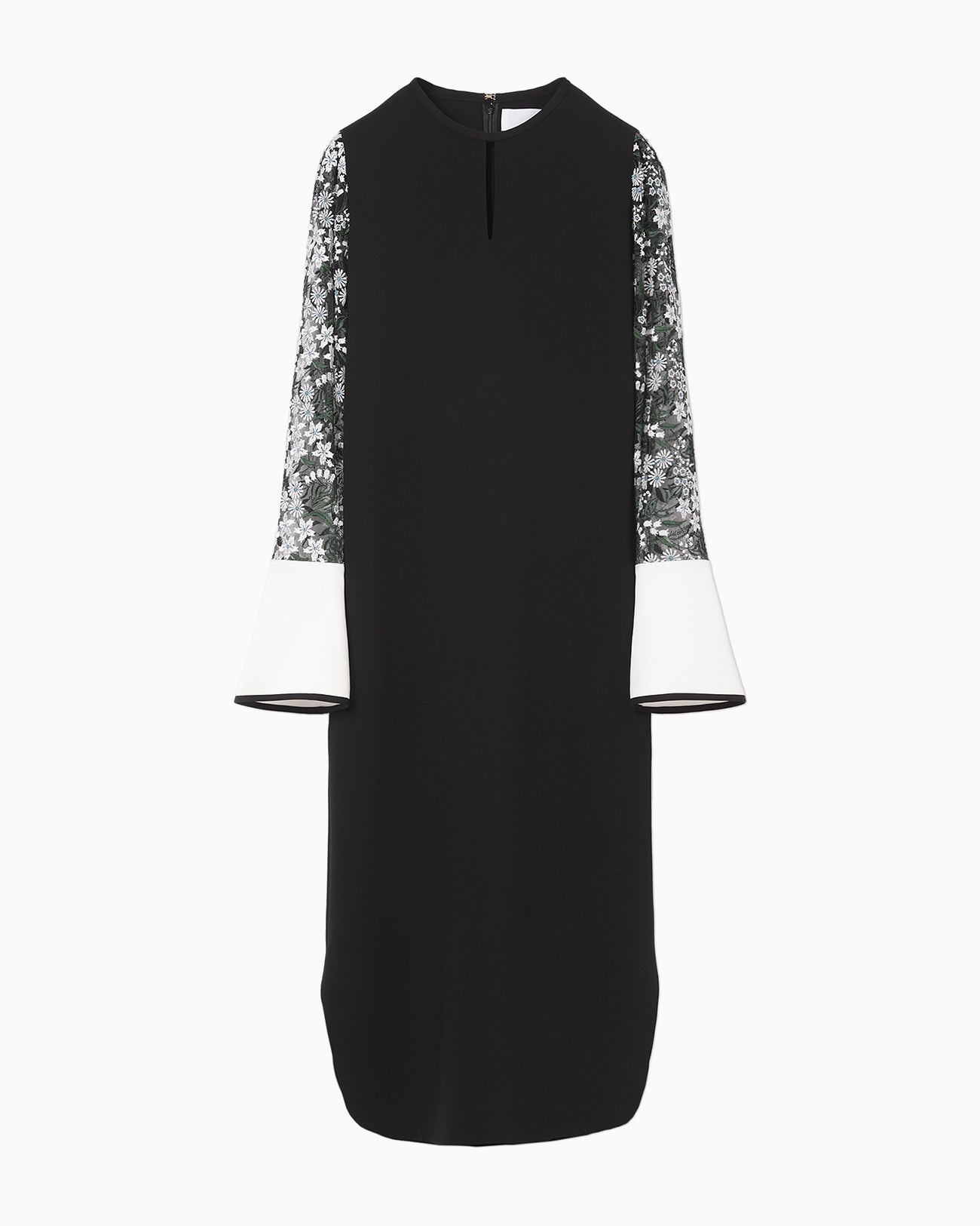 Floral Lace-Sleeve Classic Dress - black