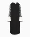 Floral Lace-Sleeve Classic Dress - black