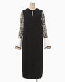 Floral Lace-Sleeve Classic Dress - black