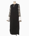 Floral Lace-Sleeve Classic Dress - black